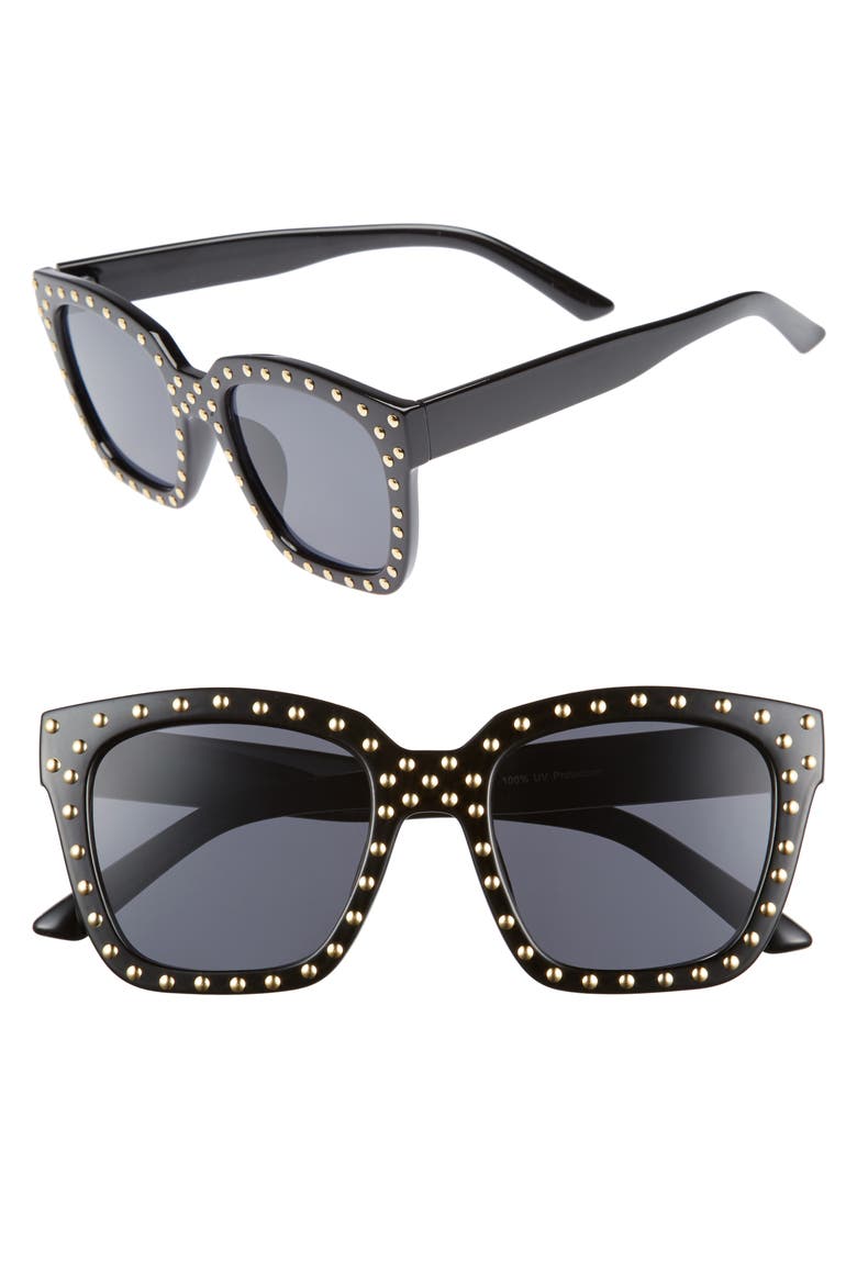 Studded Square Sunglasses, Main, color, BLACK/ GOLD