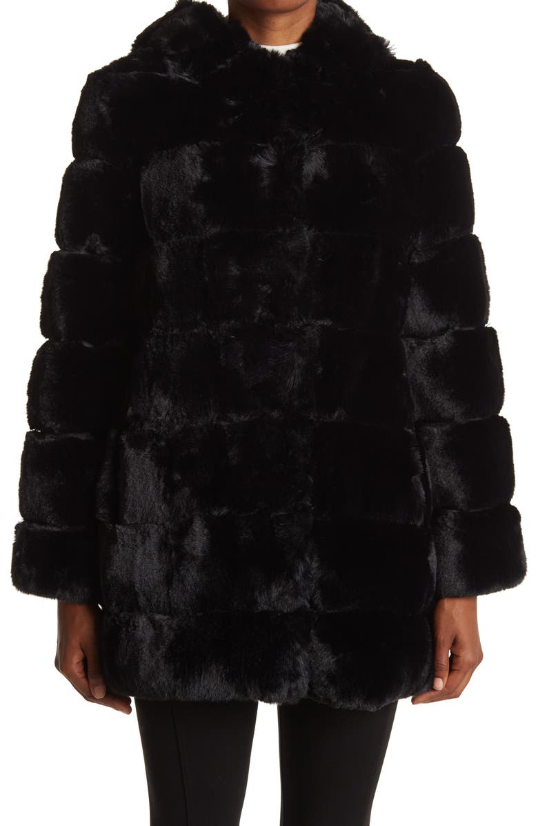 BCBGeneration BCBGMAXAZRIA Quilted Faux Fur Hooded Coat, Alternate, color,