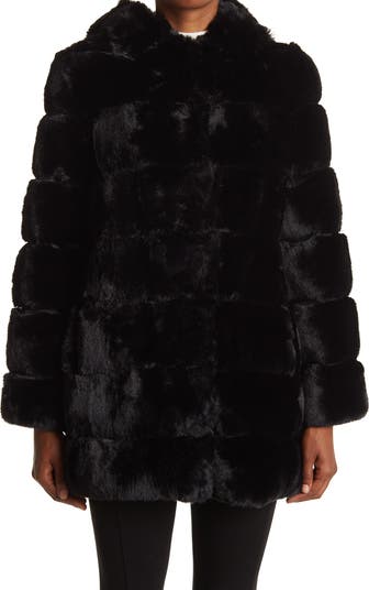 BCBGeneration BCBGMAXAZRIA Quilted Faux Fur Hooded Coat BCBGeneration BCBGMAXAZRIA Quilted Faux Fur Hooded Coat