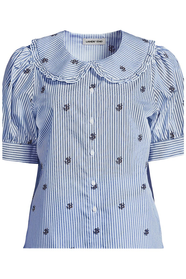 Easy Care Puff Sleeve Statement Collar Shirt, Alternate, color, White/Blue Floral Stripe