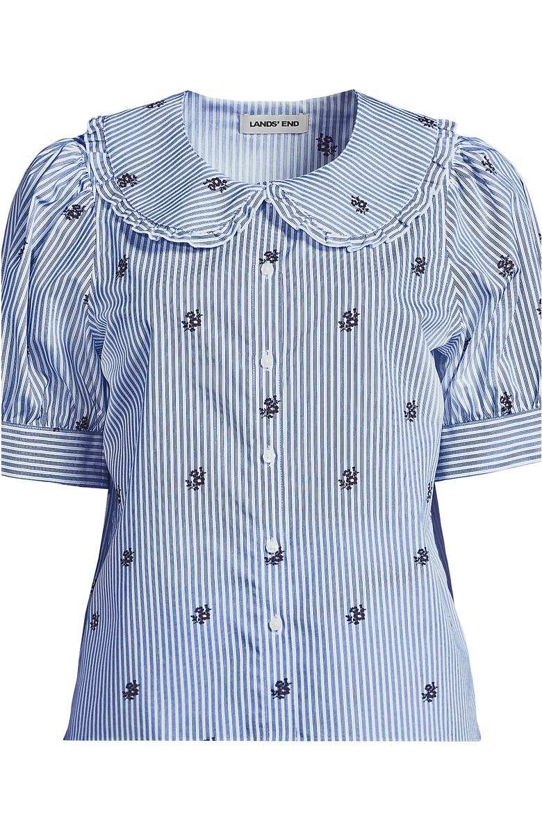 Lands' End Easy Care Puff Sleeve Statement Collar Shirt, Alternate, color, White/Blue Floral Stripe