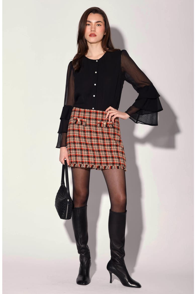 Dua Ruffle Long Sleeve Button-Up Top, Alternate, color, BLACK