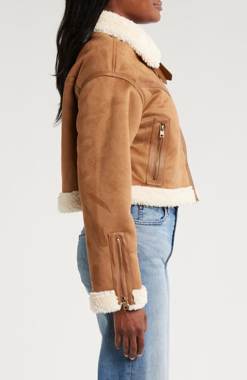 Thread & Supply Faux Shearling Crop Jacket In Camel Cream