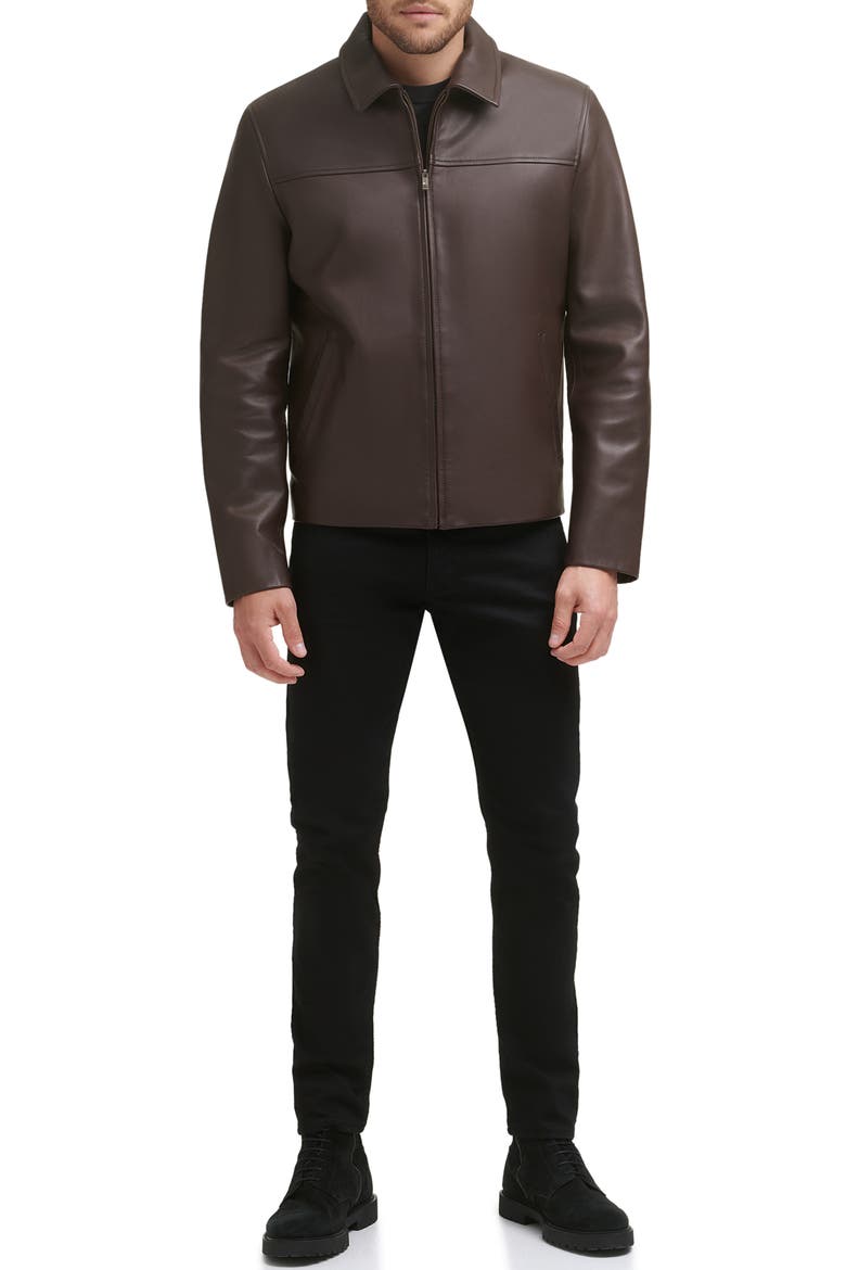 Smooth Lamb Leather Collared Jacket, Alternate, color, JAVA