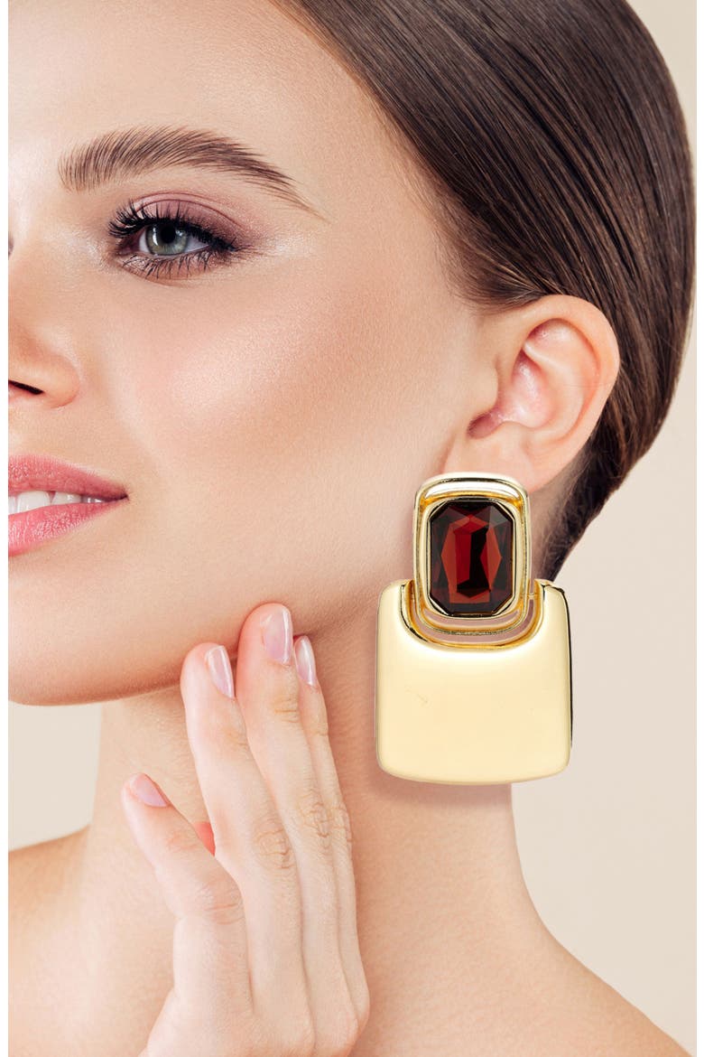 Red CZ Statement Drop Earrings, Alternate, color, GOLD
