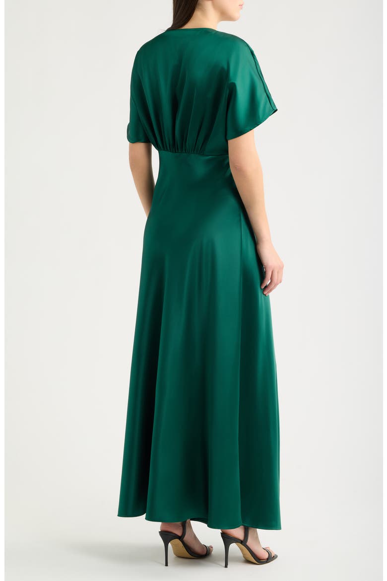 Dolman Sleeve Satin Cocktail Midi Dress, Alternate, color, DARK FOREST