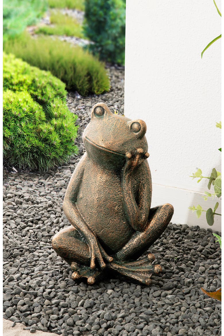 12"H Resin Bronze Sitting Frog Statue, Alternate, color, Brown