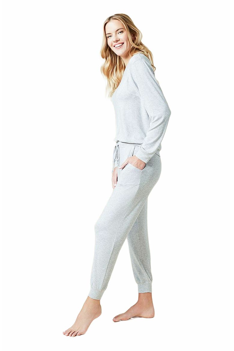 Dream Jersey Long Sleeve Crew Neck Lounge Set with Jogger Pant, Alternate, color, Heather Grey