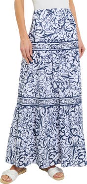 Misook Tiered Floral Embroidery Maxi Skirt