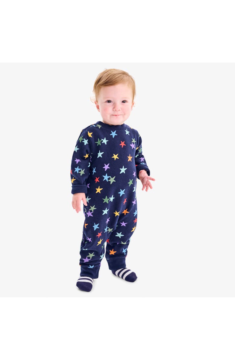 Primary Baby Sweatshirt Romper In Oat Blooms, Alternate, color, Navy Confetti Stars