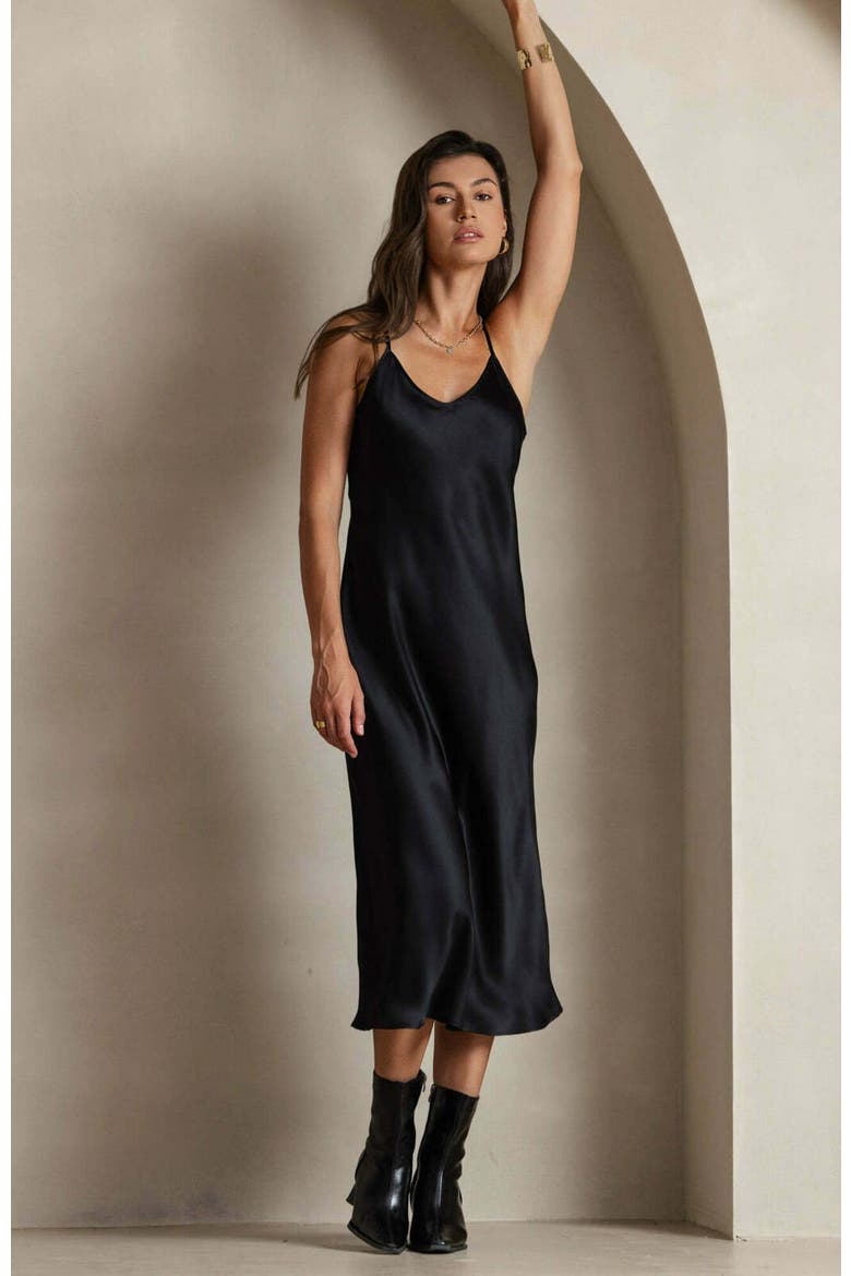 Mulberry Silk Spaghetti Strap Long Nightgown, Alternate, color, Black