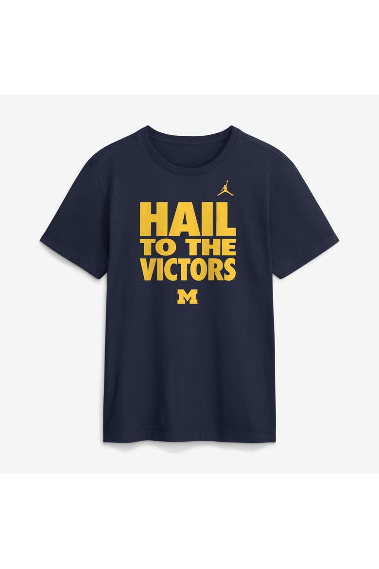 Men's Jordan Brand Navy Michigan Wolverines 2026 Sideline Dri-FIT Slogan T-Shirt, Main, color, Navy