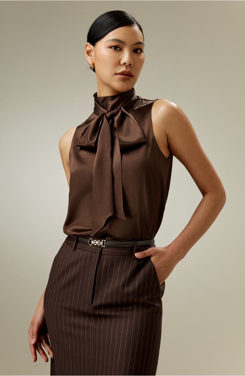 Lilysilk Sleeveless Tie-Neck Silk Blouse, Alternate, color, Chocolate
