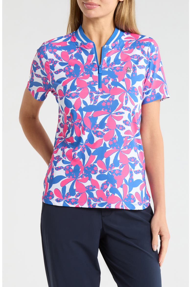 Floral Print Golf Knit Polo, Main, color, CHEEKY PINK