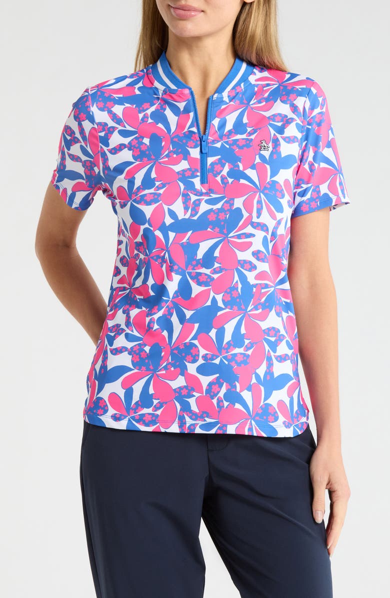 ORIGINAL PENGUIN GOLF Floral Print Golf Knit Polo, Main, color, Cheeky Pink