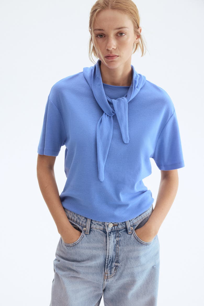 Scarf-collar Top, Alternate, color, Blue