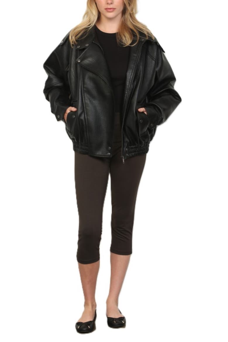 Textured Faux Leather Jacket, Alternate, color, BLACK