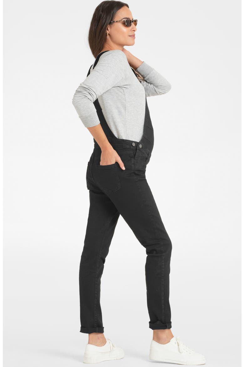 Denim Maternity Overalls, Alternate, color, BLACK