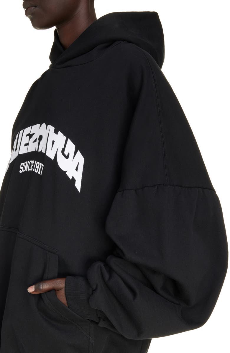 Balenciaga Oversize Backflip Logo Round Graphic Hoodie, Alternate, color, 