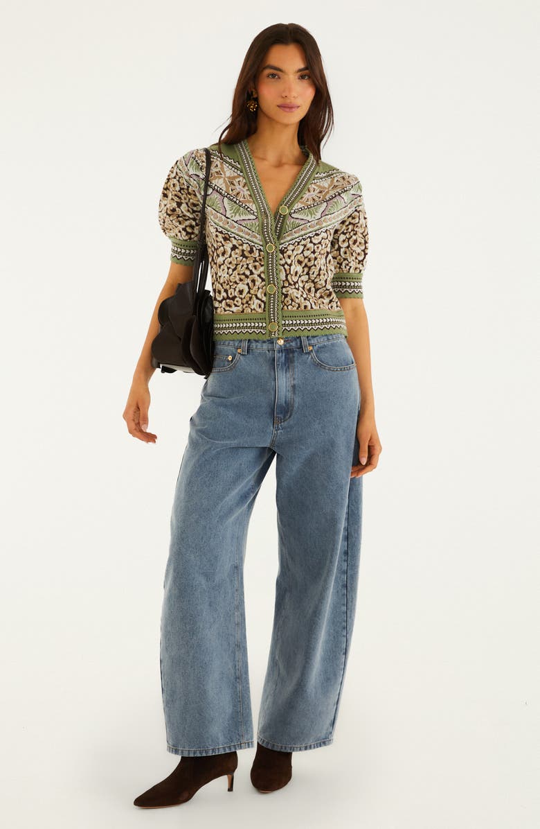 FARM Rio Leopard Border Print Puff Sleeve Sweater, Alternate, color, Primitive Leopardo B