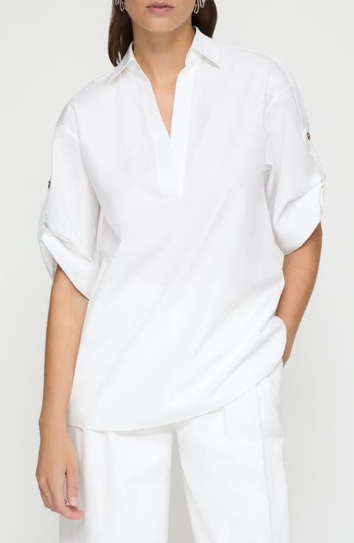 Lafayette 148 Plus-size Organic Cotton Poplin Tab Sleeve Popover Shirt In White