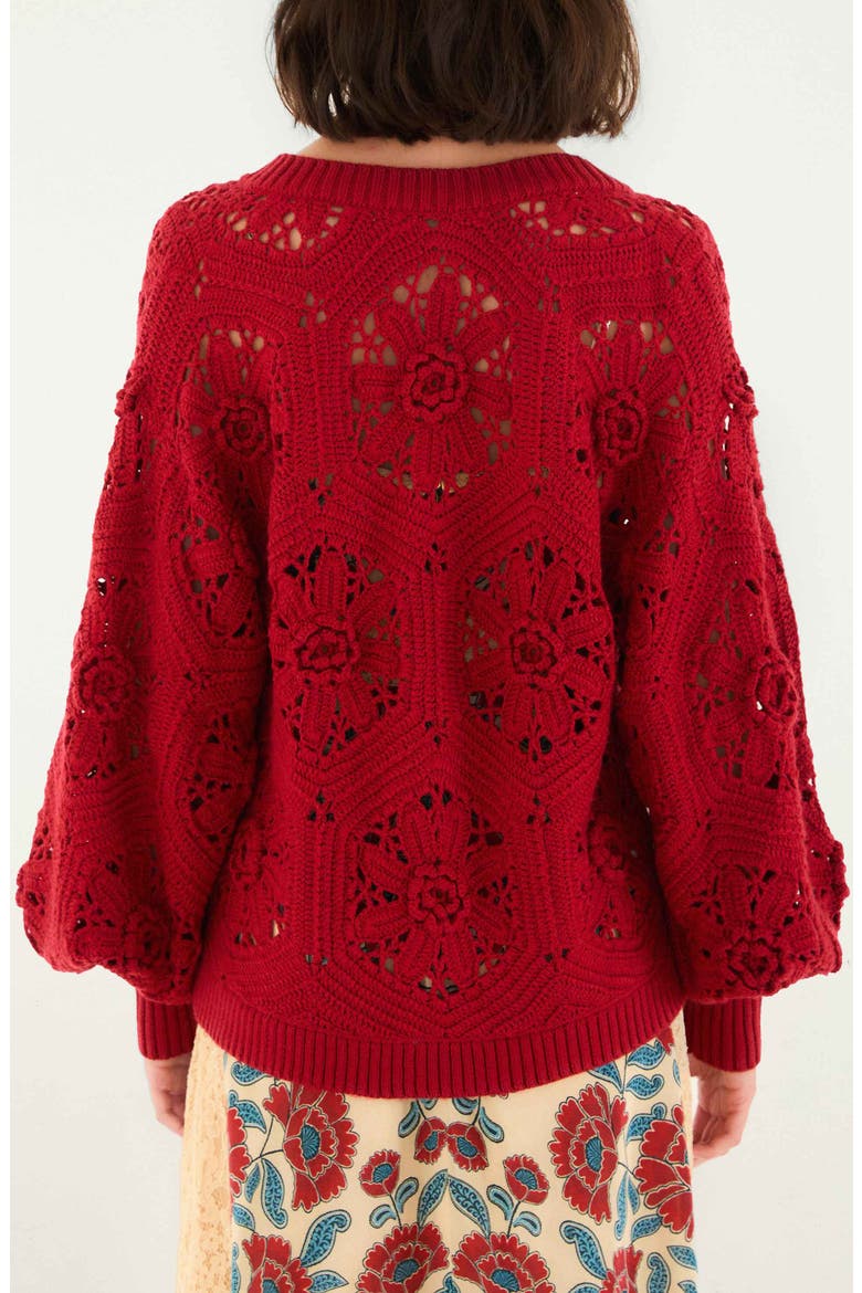 Floral Crochet Cardigan, Alternate, color, RED