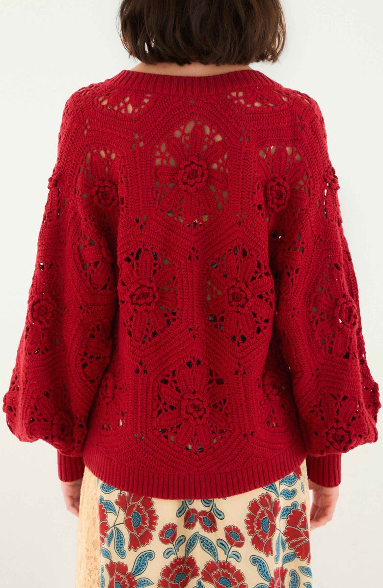 FARM Rio Floral Crochet Cardigan, Alternate, color, Red