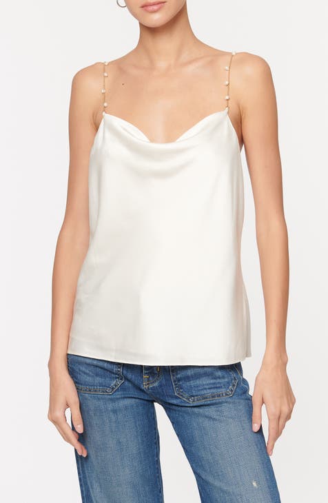 $187 deals NEW CAMI NYC WHITE PEARL STRAP LINEN TOP