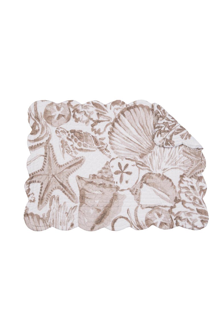 Barley Coast Shells 100% Cotton Quilted Set of 6 Placemats 13" x 19", Alternate, color, Brown