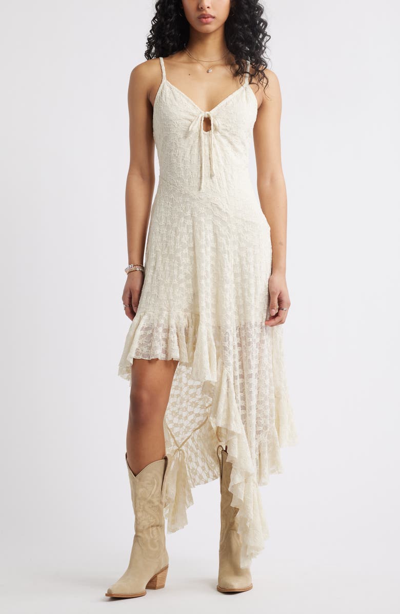 BP. Asymmetric Lace Sleeveless Midi Dress, Main, color, Ivory Dove