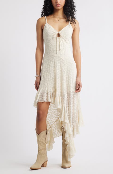 Asymmetric Lace Sleeveless Midi Dress