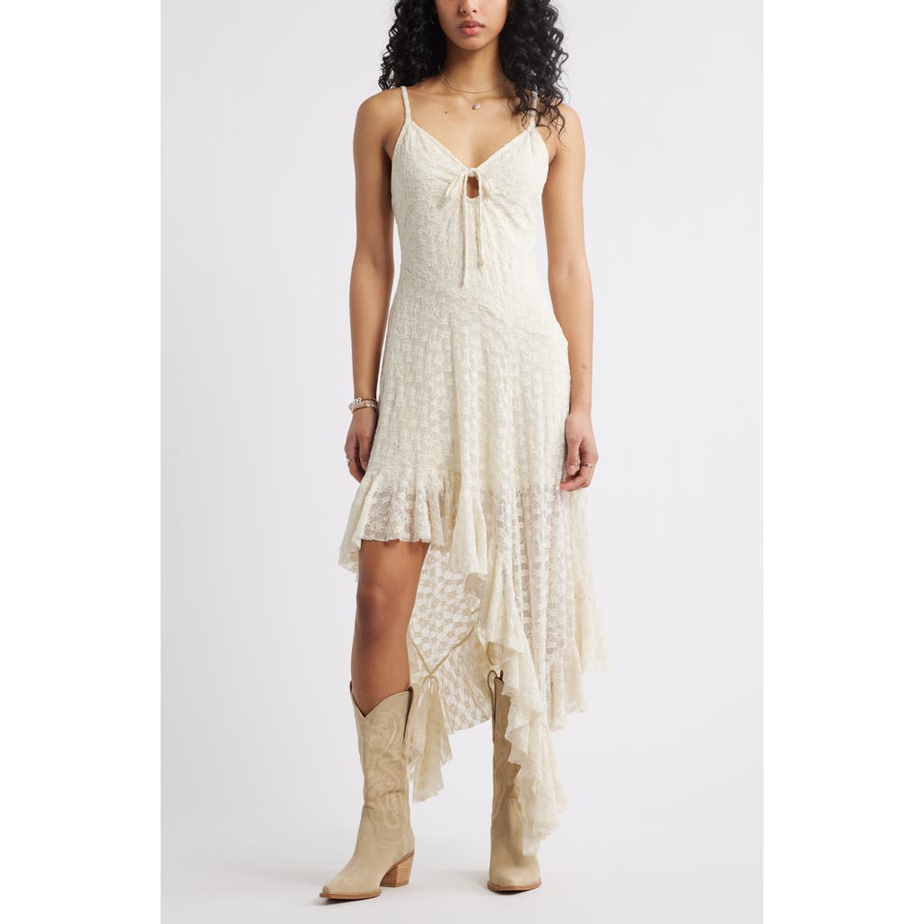 Bp. Asymmetric Lace Sleeveless Midi Dress In Ivory Dove