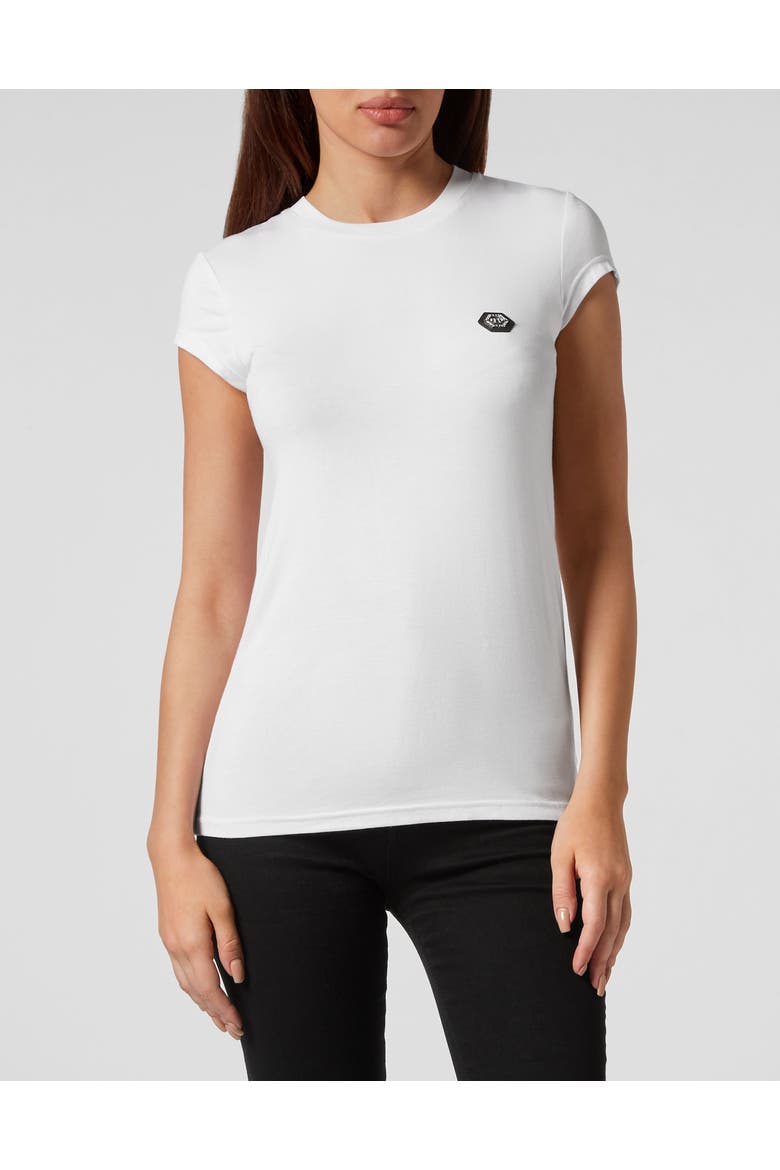 T-Shirt Round Neck Hexagon Women, Main, color, white