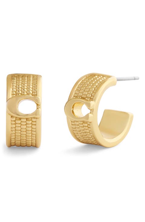 Textured Signature C Huggie Hoop Earrings