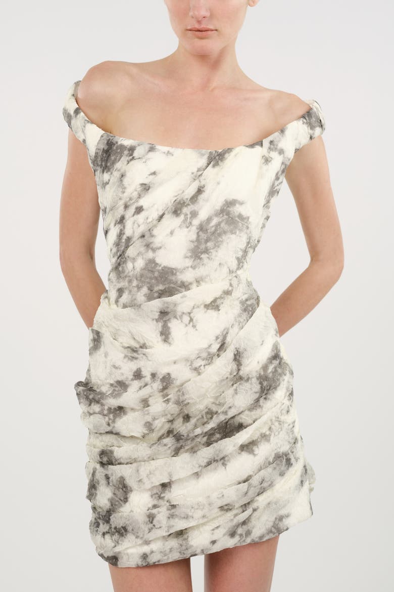Abstract Print Off Shoulder Ruched Mini Dress, Alternate, color, Multi-Colored