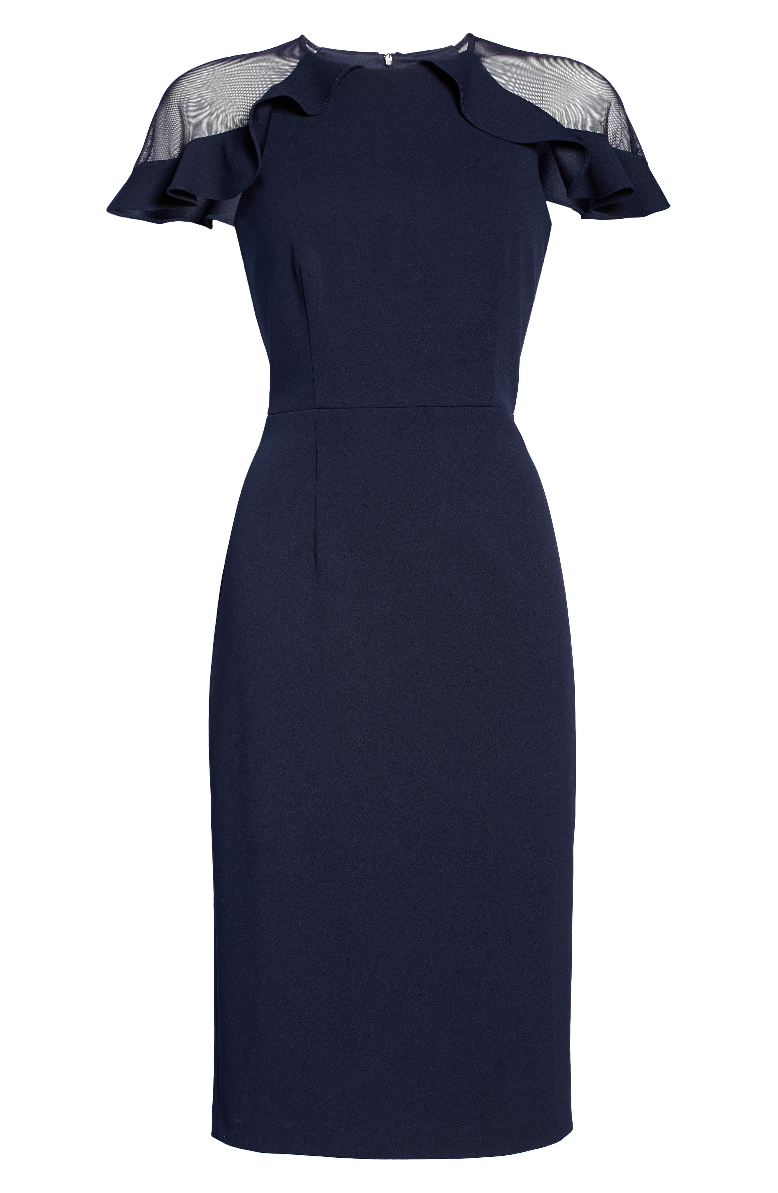 eliza j sheer ruffle shoulder dress Sheer Ruffle Shoulder Cocktail Dress