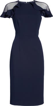 Eliza J Sheer Ruffle Shoulder Cocktail Dress