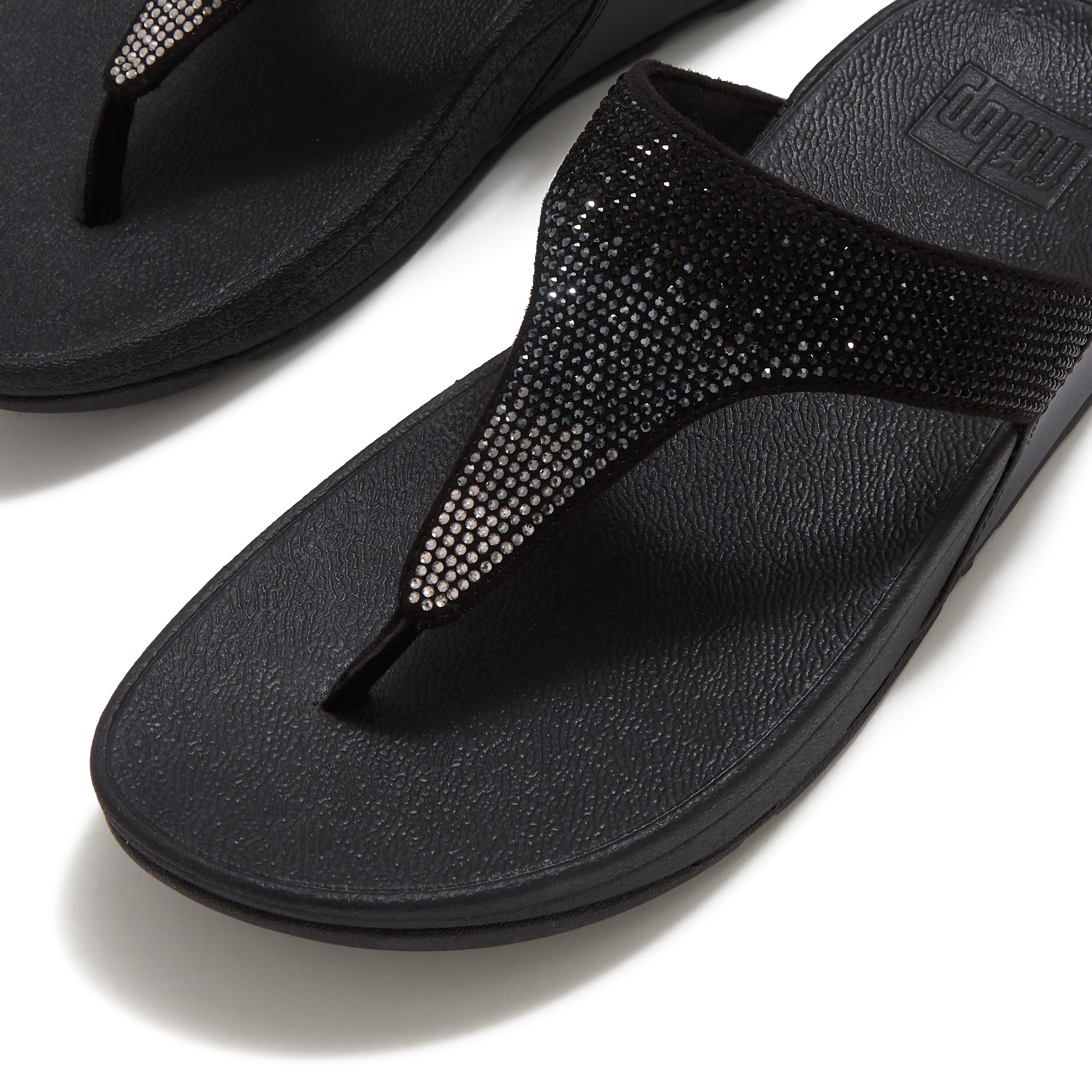 Lulu Ombre Crystal Toe-Post Sandals, Alternate, color, Black