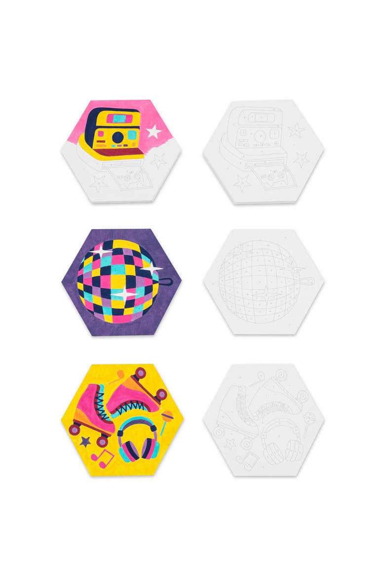 Acrylic Mini Paint By Number Kit, Retro 70's, Hexagon 6 x 6 Inches, Alternate, color, Multicolored
