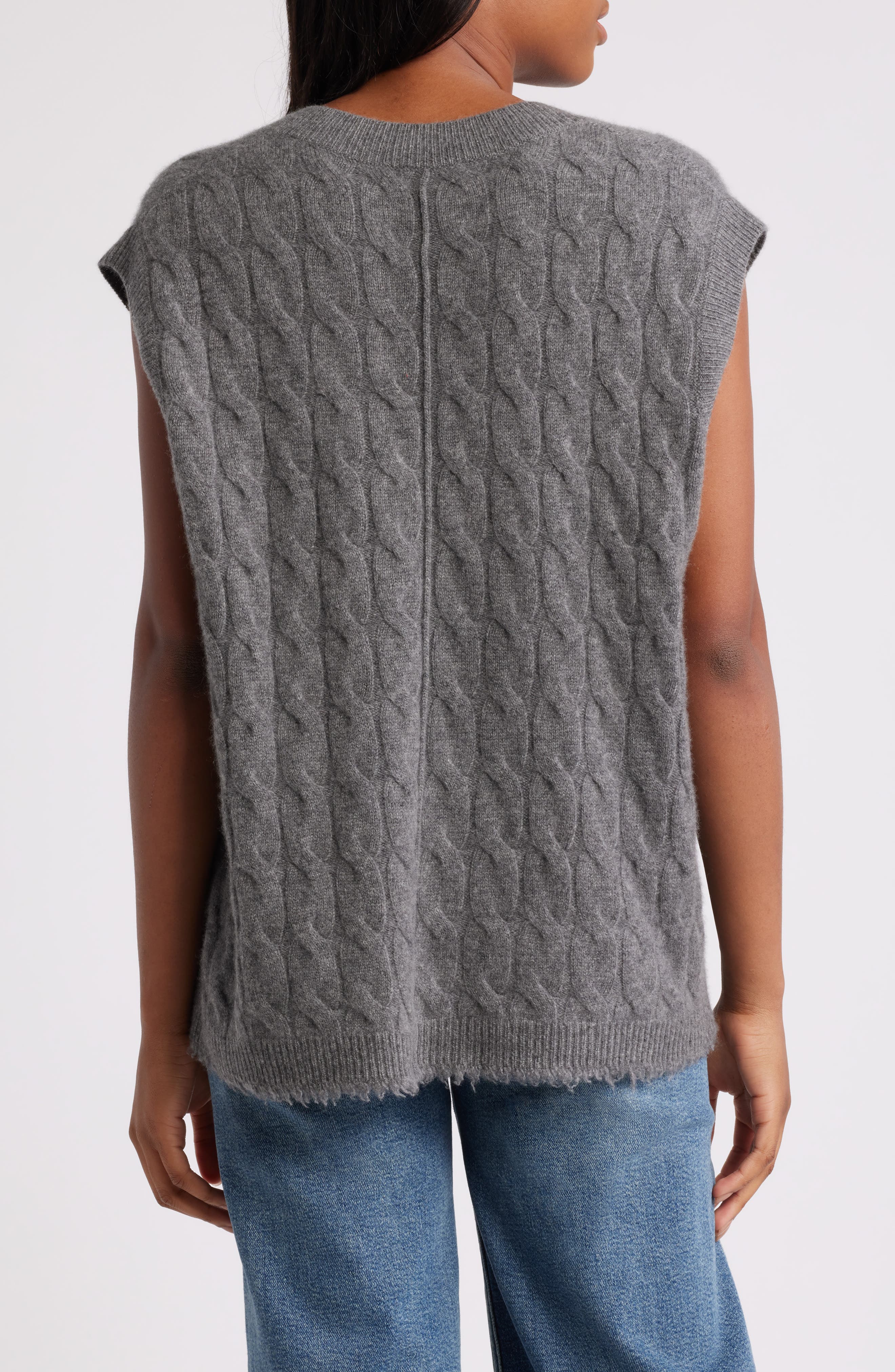 Cable V-Neck Cashmere Sweater Vest - image 2