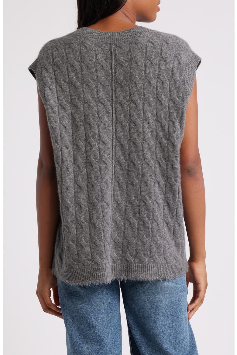 Cable V-Neck Cashmere Sweater Vest, Alternate, color, GREY HEATHER