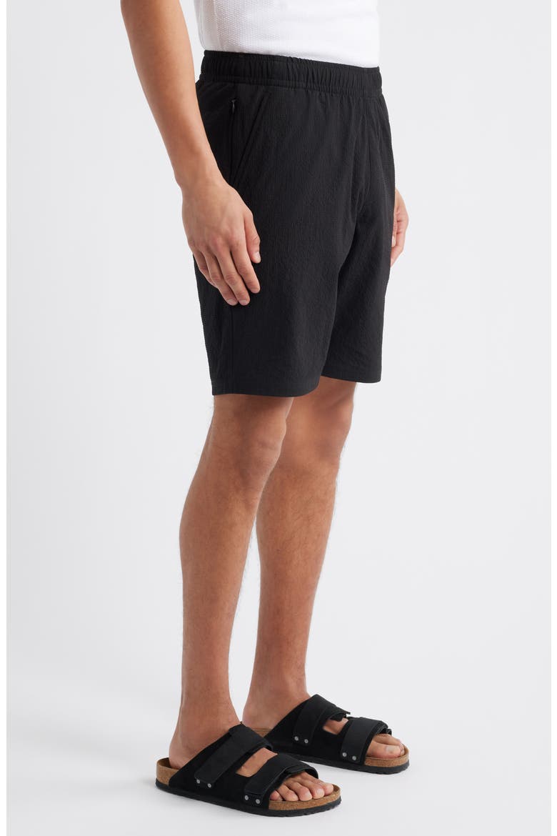 Slim Fit Drawstring Seersucker Shorts, Alternate, color, BLACK