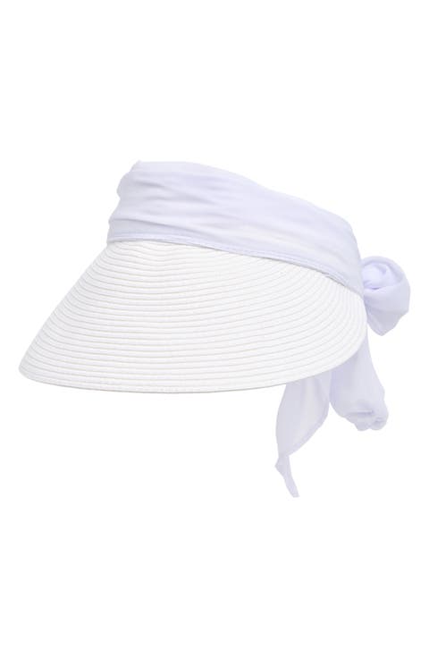 Chiffon Tie Bow Straw Visor