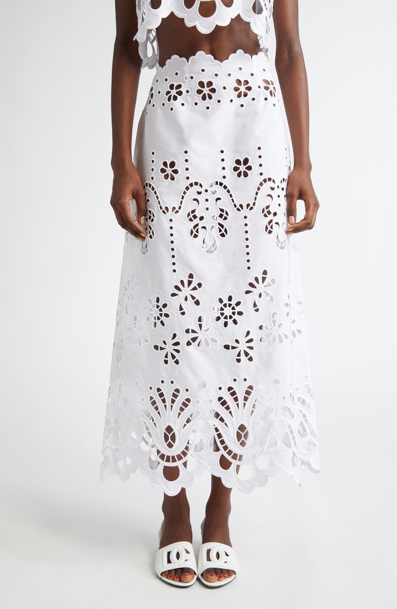 Dolce&Gabbana Cutwork Embroidery A-Line Skirt, Main, color, Bianco Ottico