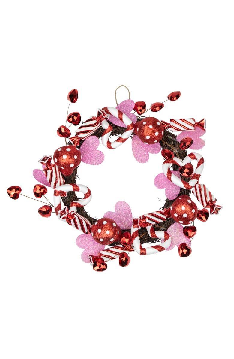 Northlight Candies and Hearts Valentine's Day Small Artificial Wreath - 16" - Red, Main, color, Red