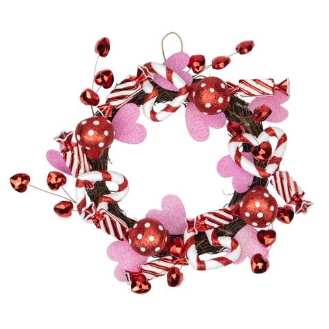Candies and Hearts Valentine's Day Wreath - 16" - Red and White