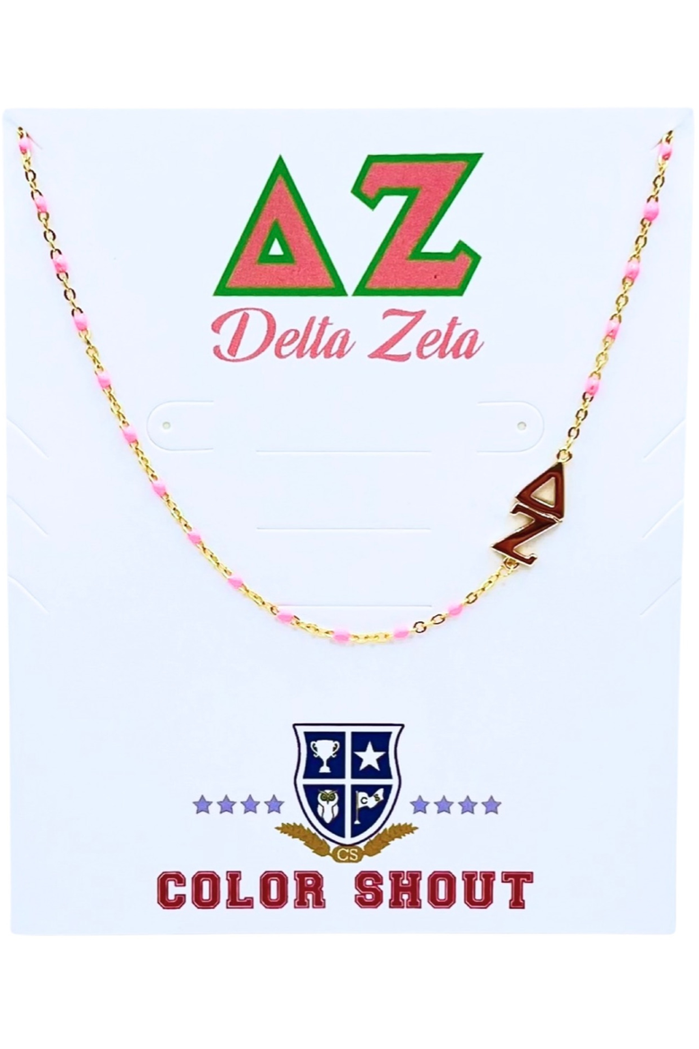 Delta Zeta Greek Letter Side Set Necklace, Main, color, Yellow Gold