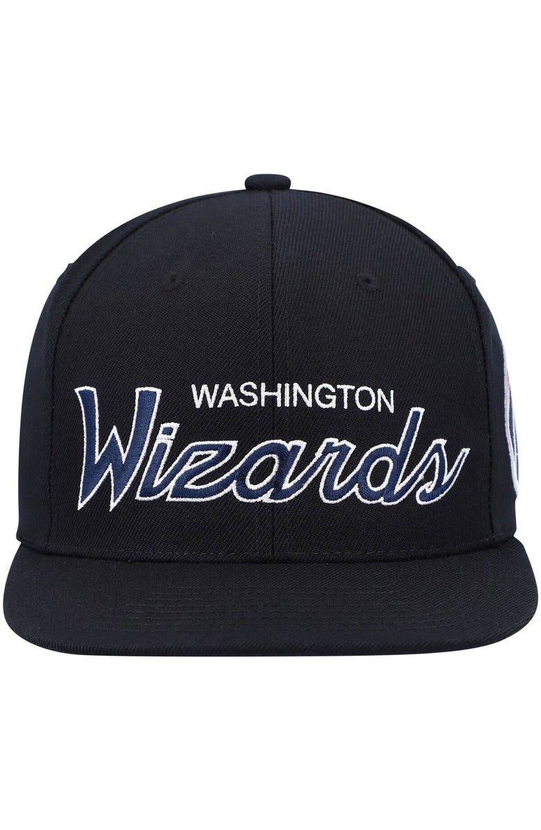 Mitchell & Ness Men's Mitchell & Ness Black Washington Wizards Hardwood Classics Script 2.0 Snapback Hat, Alternate, color, Black