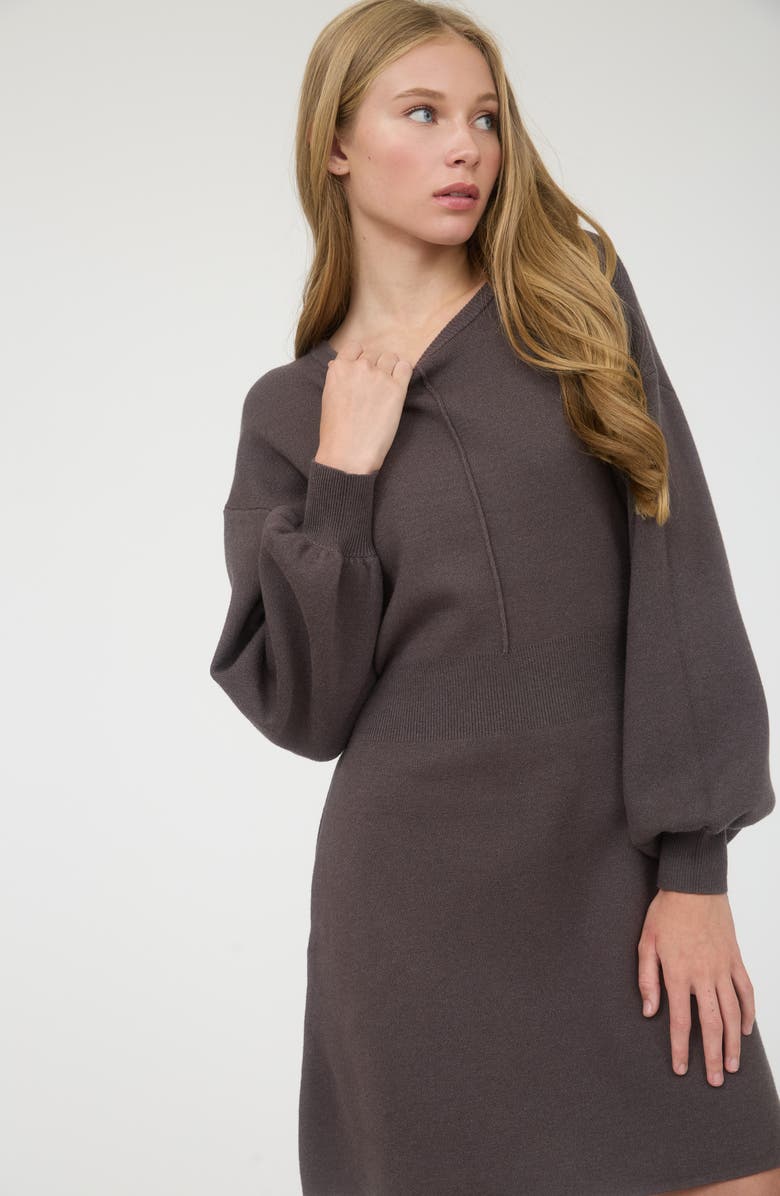 AUGUST SKY Tie Back Long Sleeve Minidress, Alternate, color, Charcoal