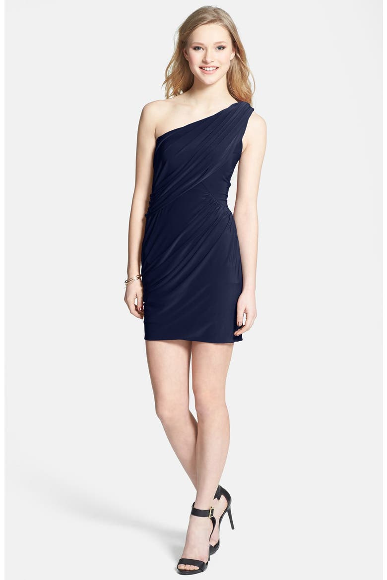 One Shoulder Draped Dress, Main, color, NAVY